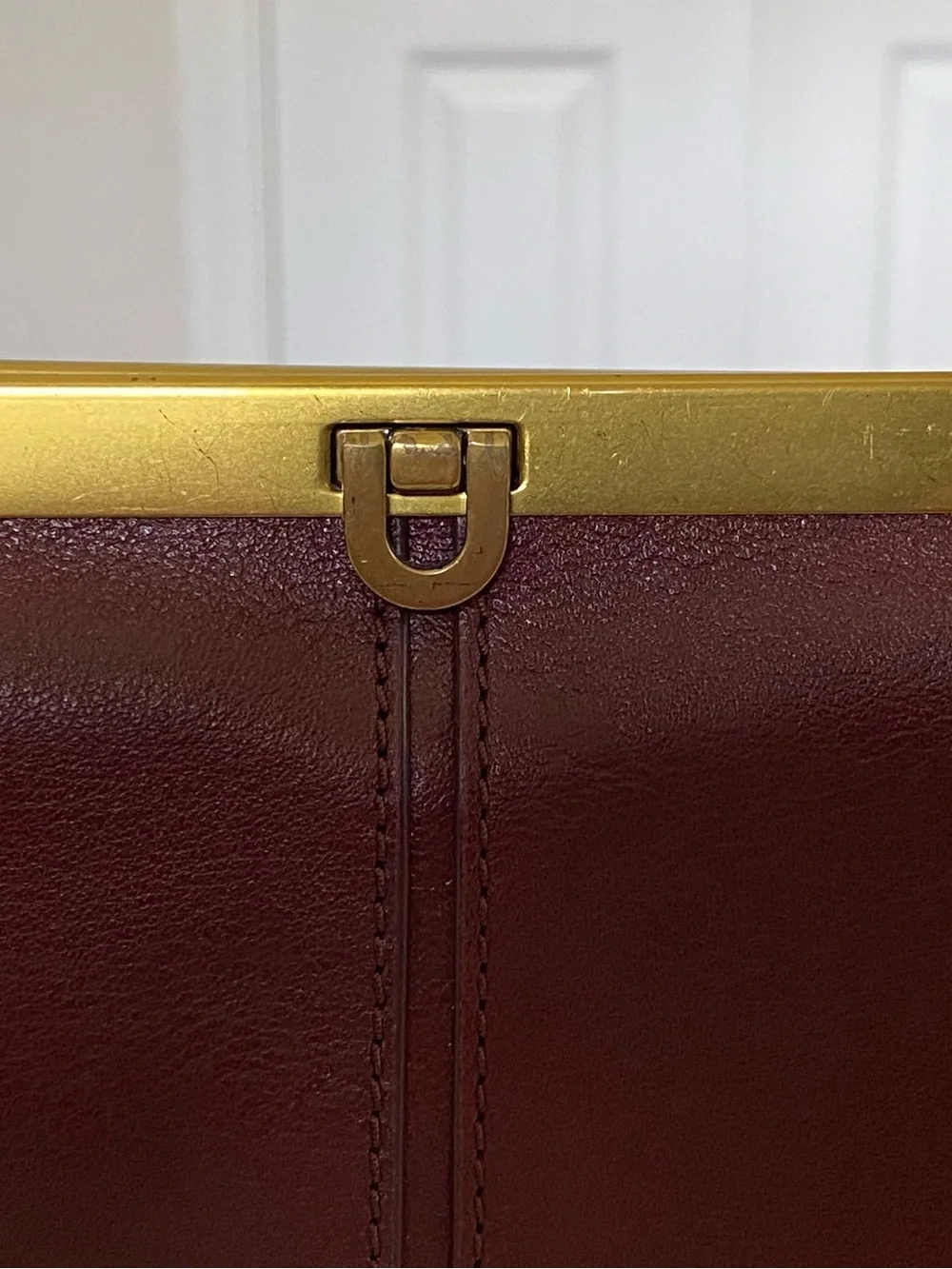 Fossil Burgundy Red Brown Sleek Leather Clutch Wallet with Gold Accent NEW